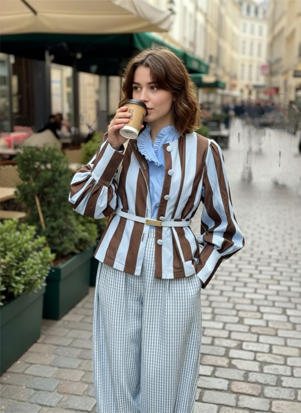 Pantalón Bombacho Vichy Azul Claro - Imagen 3