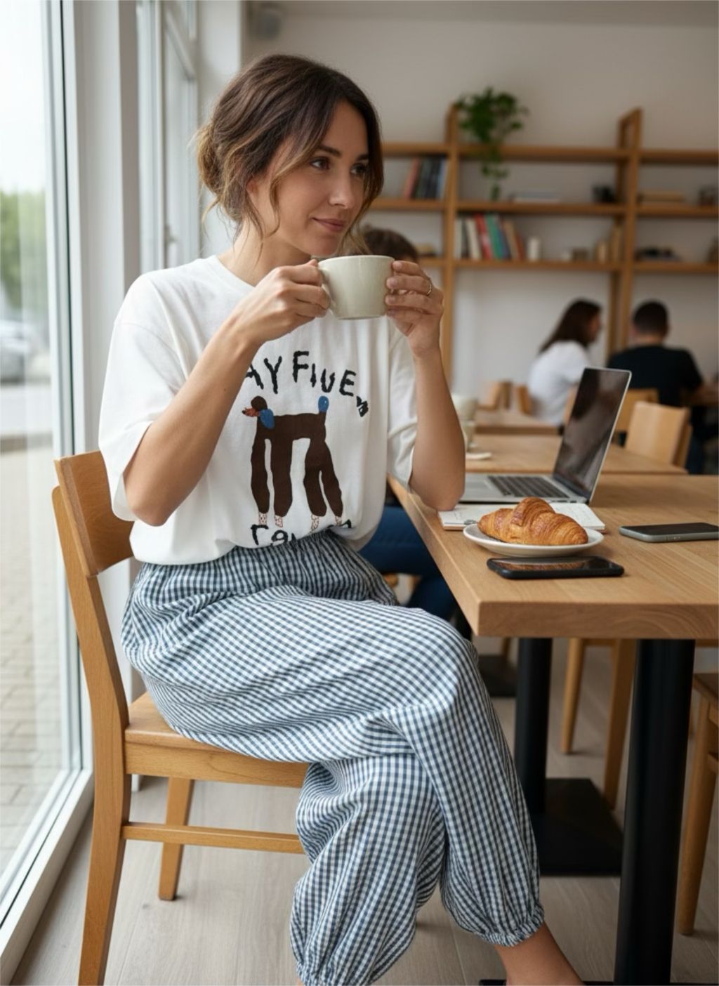 Pantalón Bombacho Vichy Azul Claro - Imagen 4