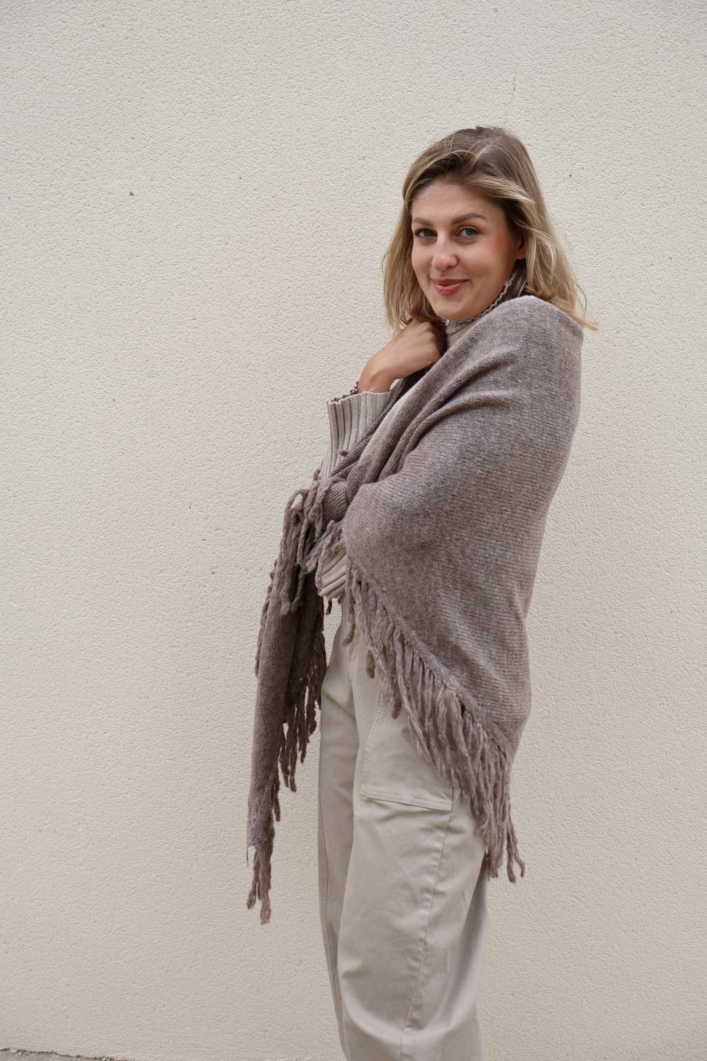 Capa de punto topo extrasuave para mujer de PANTTAC, complemento elegante para otoño e invierno.