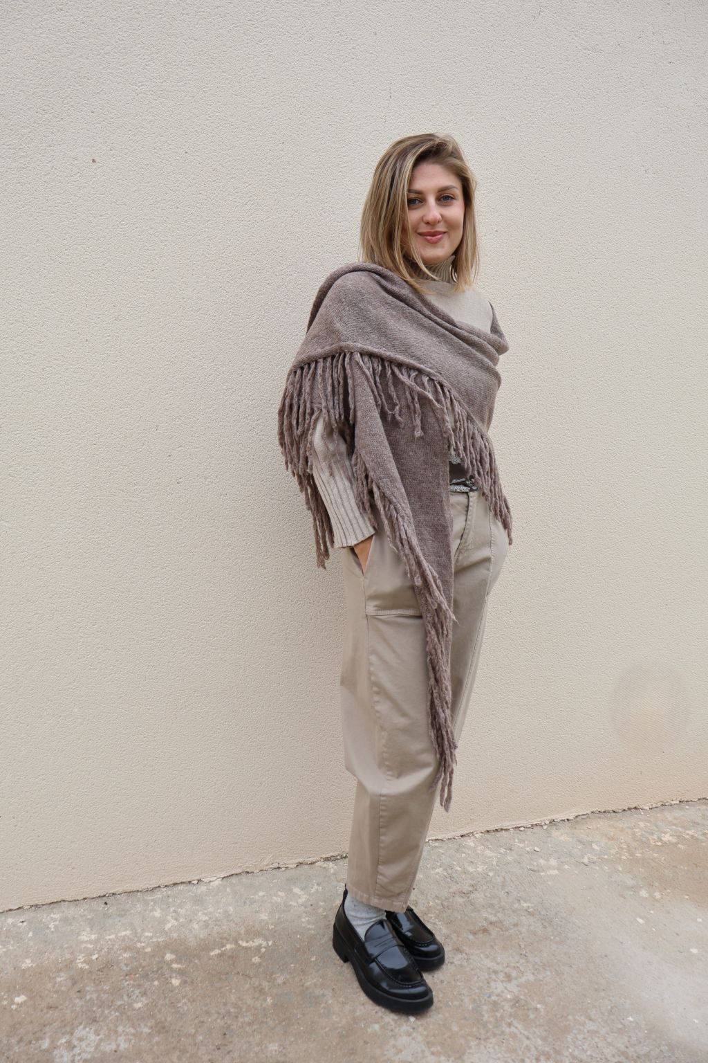 Capa de punto topo extrasuave para mujer de PANTTAC, complemento elegante para otoño e invierno.